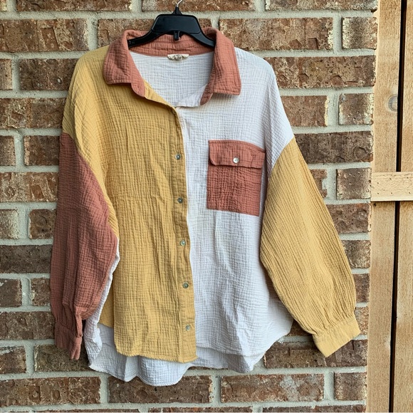 Entro Color Block gauze cotton Button Down - Picture 2 of 8